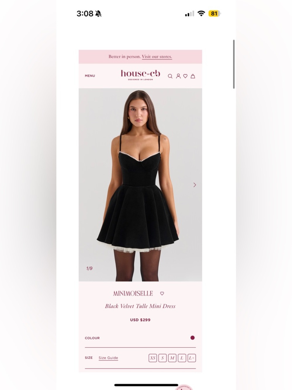 House of CB Black Velvet Mini Dress with Tulle Trim